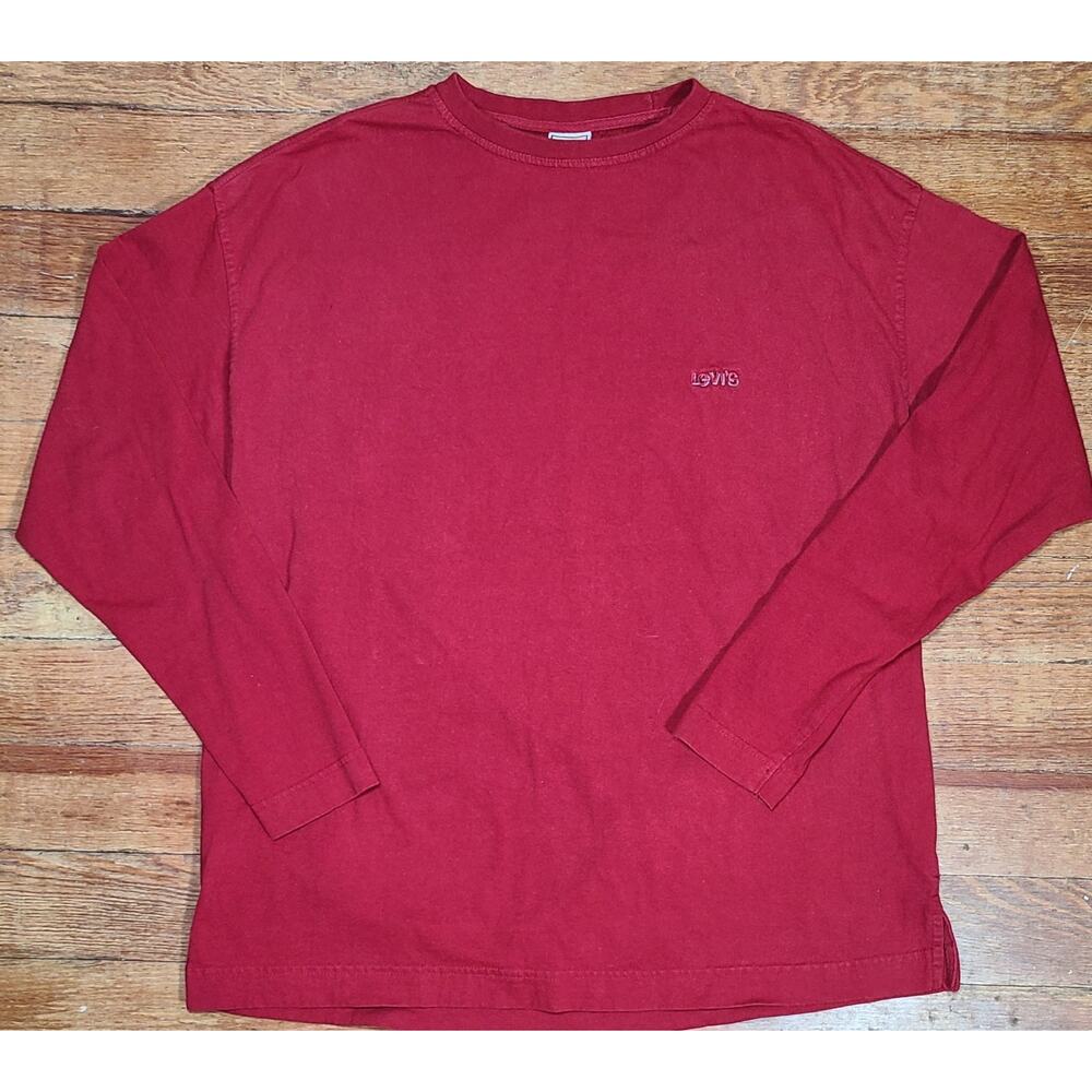 Vintage 90s Levi’s T-Shirt Red 100% Cotton Mens Large Crew Logo Long Sleeve